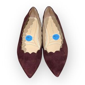Adrienne Vittadini Fox scalloped pointy toe flats, suede leather maroon 7.5